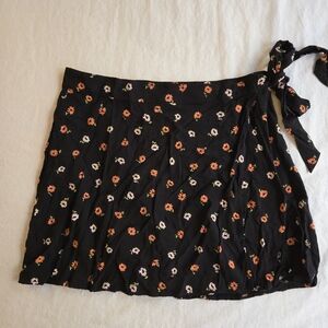 BP Wrap Tie Front Mini Skirt Black Pink & Red Floral
